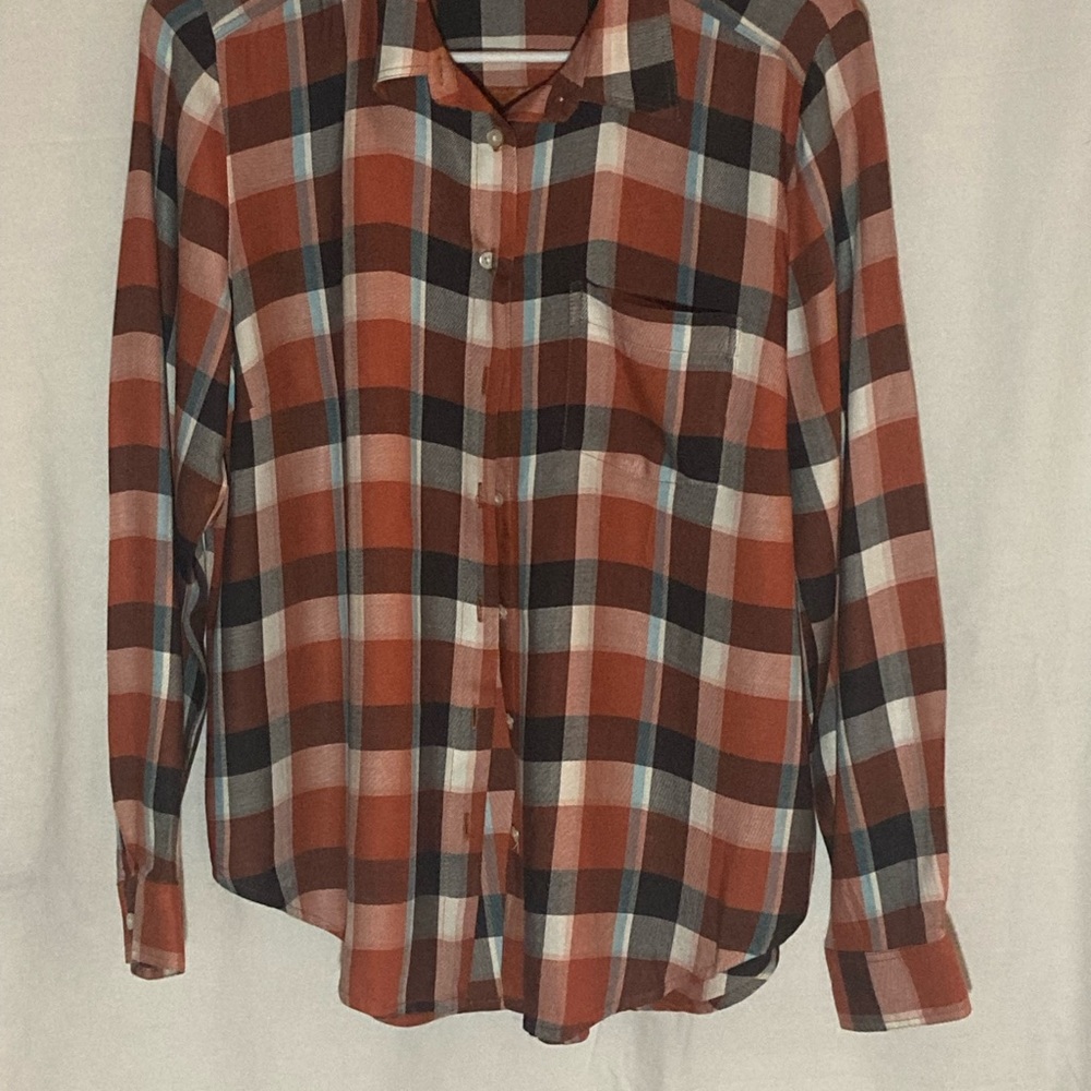 Women’s Long-Sleeve Orange Plaid Blouse